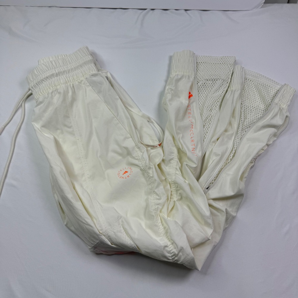Adidas by Stella McCartney Women Off White Ruched Mesh Zip Track Pants GL4145 S